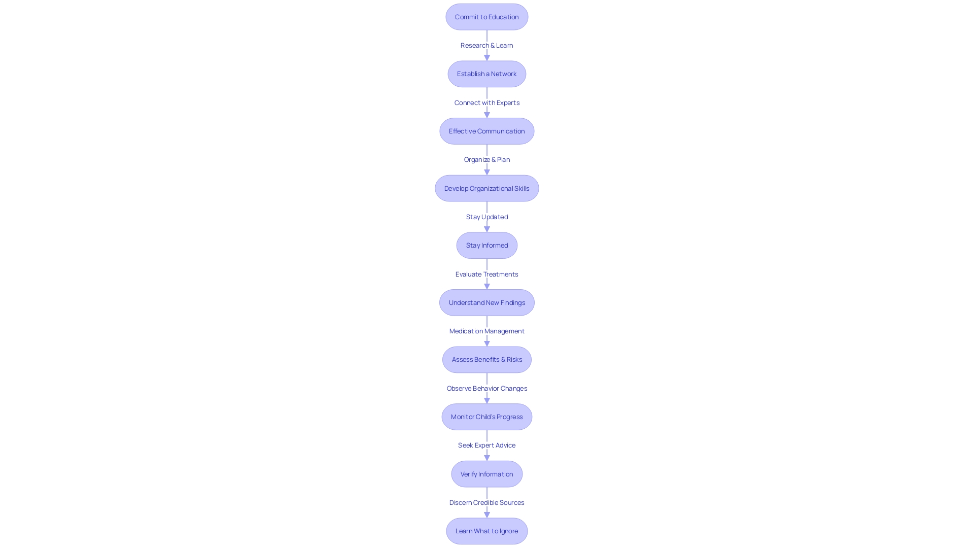 Flowchart illustrating the journey of understanding autism in three-year-olds and the steps involved in becoming an effective parent advocate.