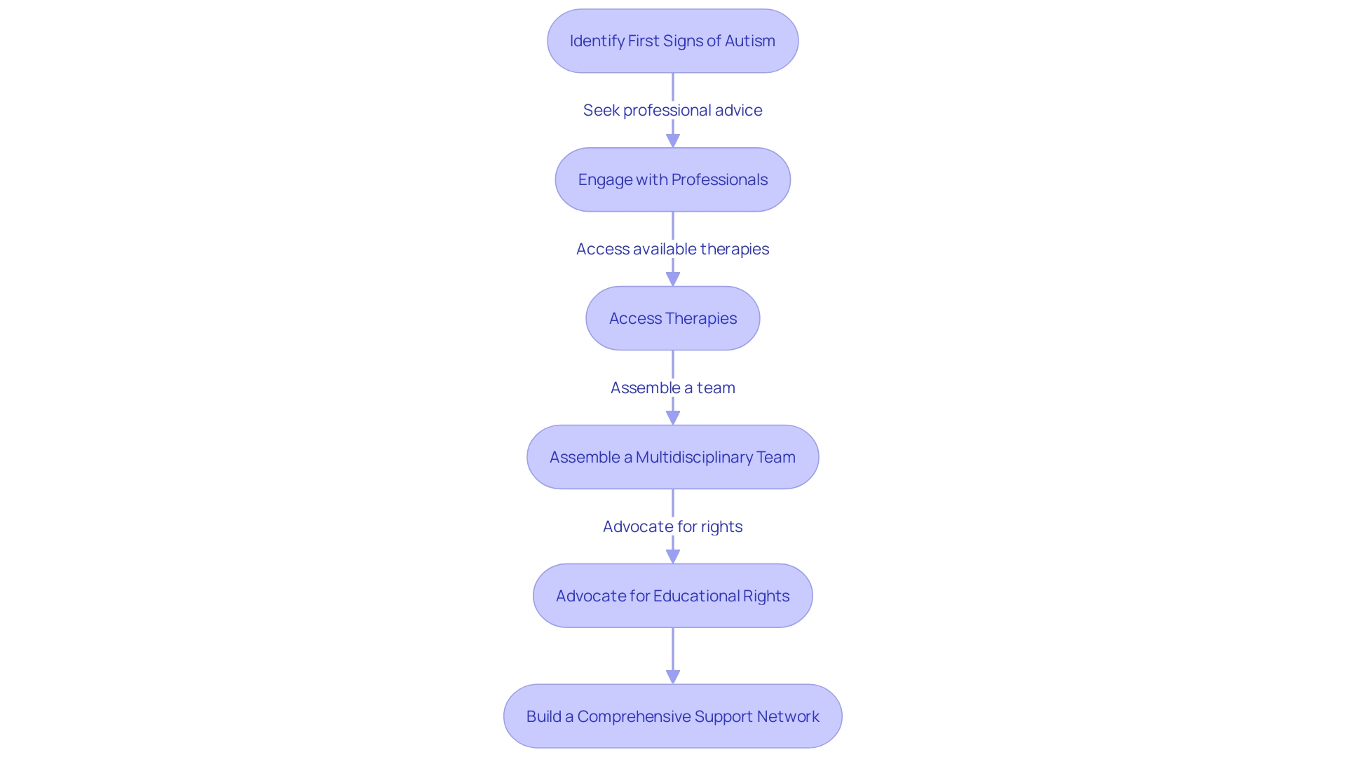 Flowchart illustrating the steps involved in building a support network for individuals with autism