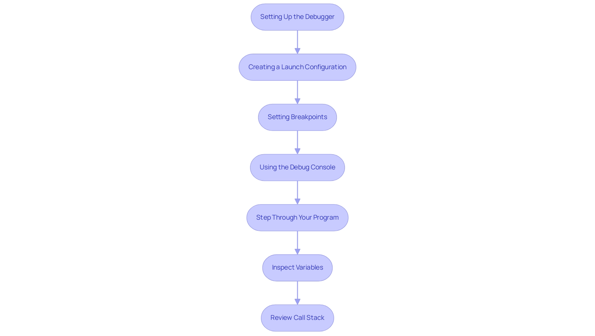 Each box represents a step in the debugging process, and the arrows indicate the sequence in which these steps should be performed.