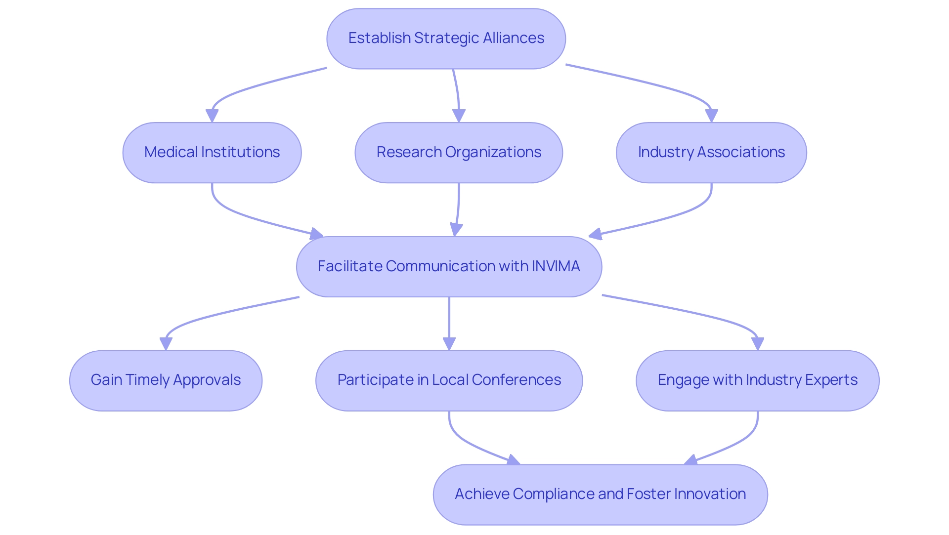 Each box represents a step in the networking process, with arrows indicating the flow of actions leading to regulatory compliance and successful market entry.