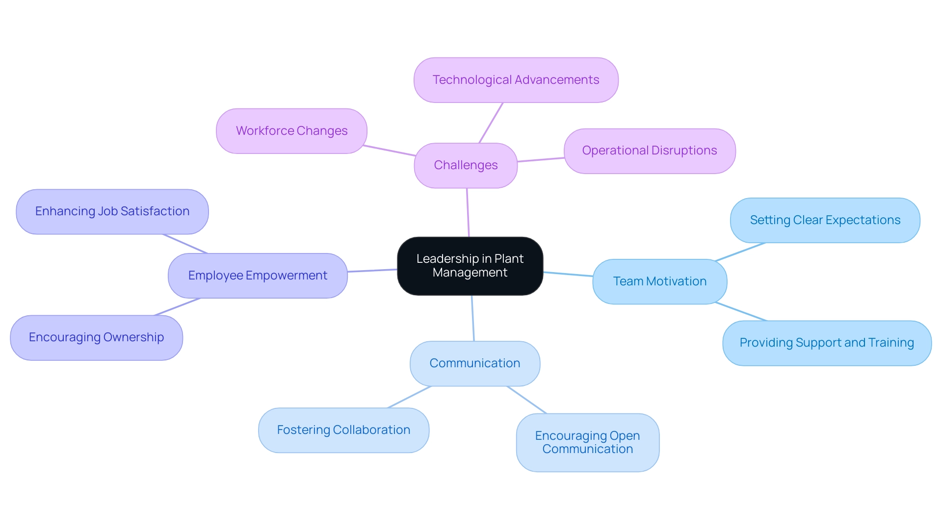 Each branch represents a key aspect of leadership, with sub-branches detailing specific elements and challenges faced by plant general managers. Each branch represents a key aspect of leadership, with sub-branches detailing specific elements and challenges faced by plant general managers.
