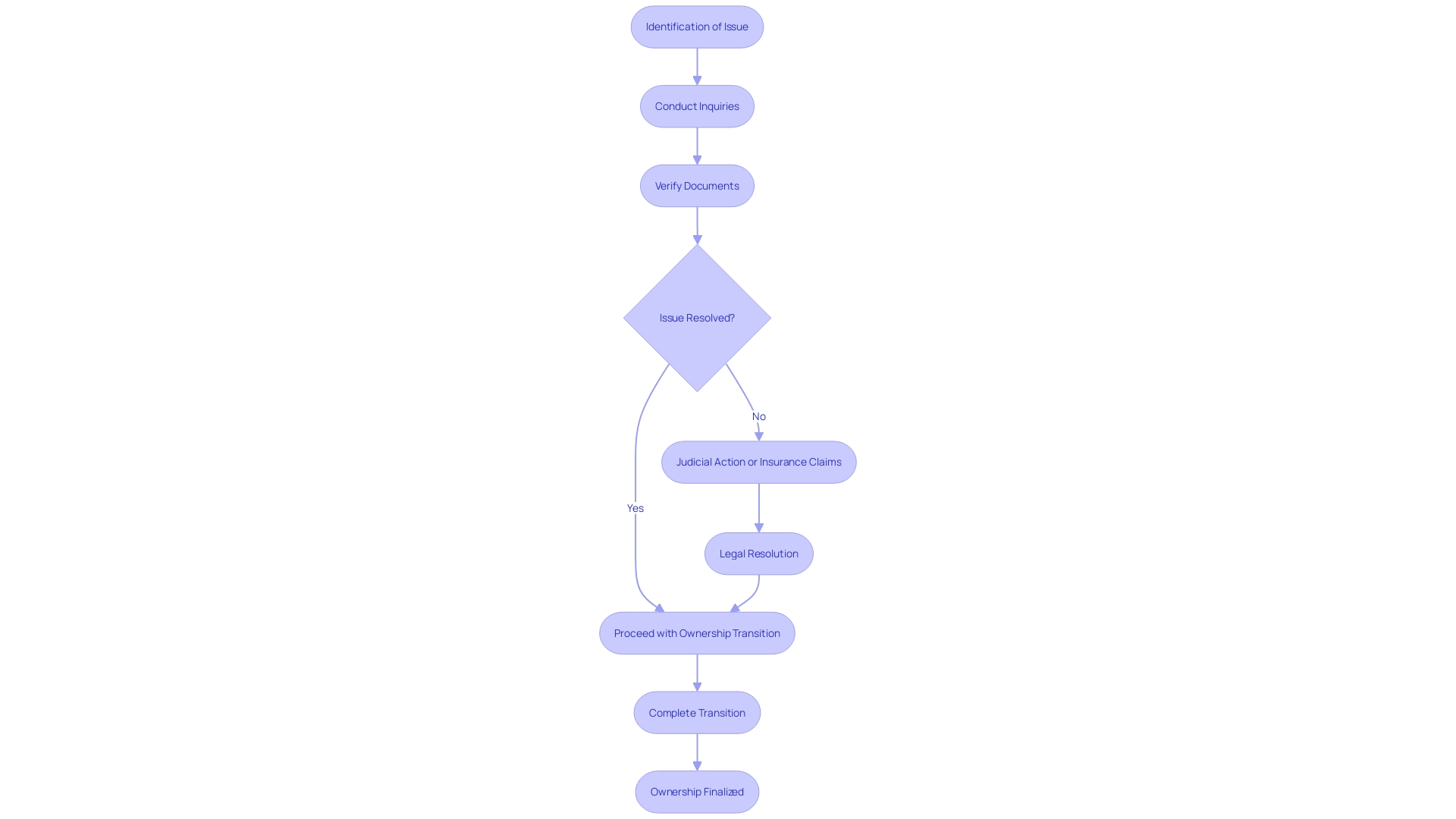 This flowchart illustrates the process of addressing inconsistencies in property ownership, highlighting the steps involved from identifying the issue to resolving it through judicial action or insurance.