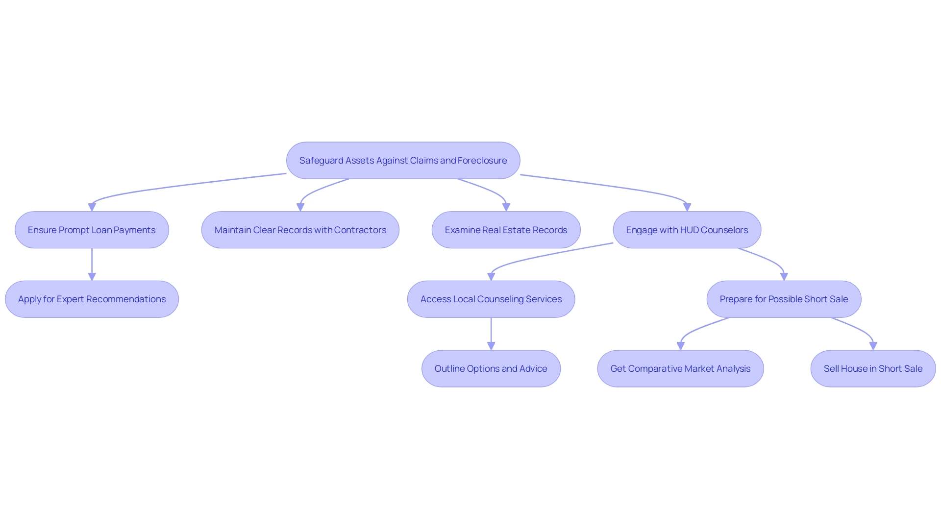 This flowchart illustrates the steps homeowners can take to protect their assets and prevent foreclosure.
