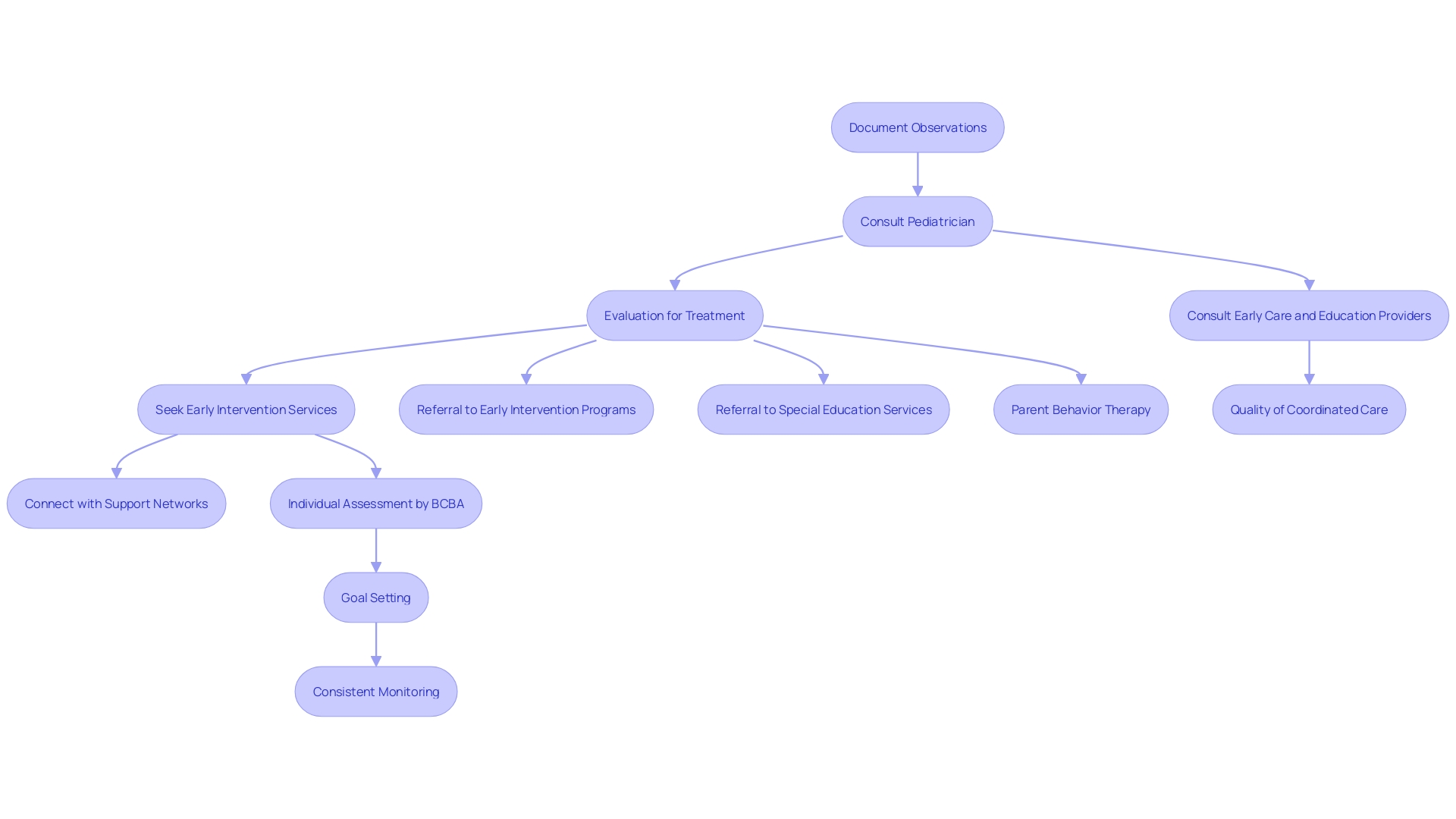This flowchart outlines the recommended steps for parents who notice signs of autism in their two-month-old baby, guiding them from observation to seeking support.